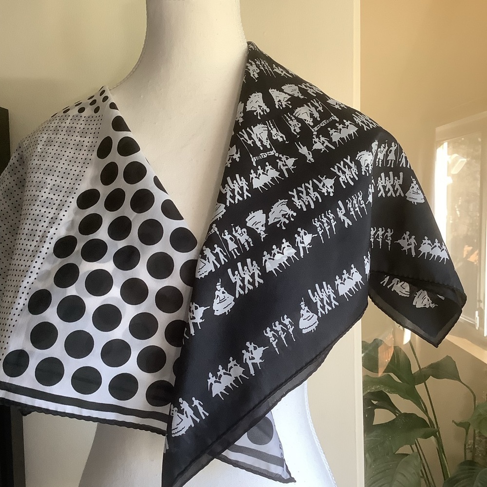 Two Black and White Print 21” Square Scarves